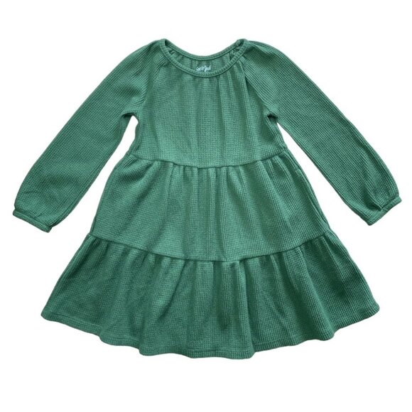 Cat & Jack Waffle Knit Tiered Dress Green 4/5 - Picture 1 of 3